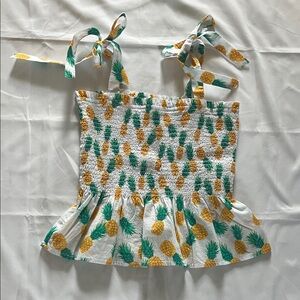 J Crew Pineapple Print Smocked Top with Ties 100% Cotton